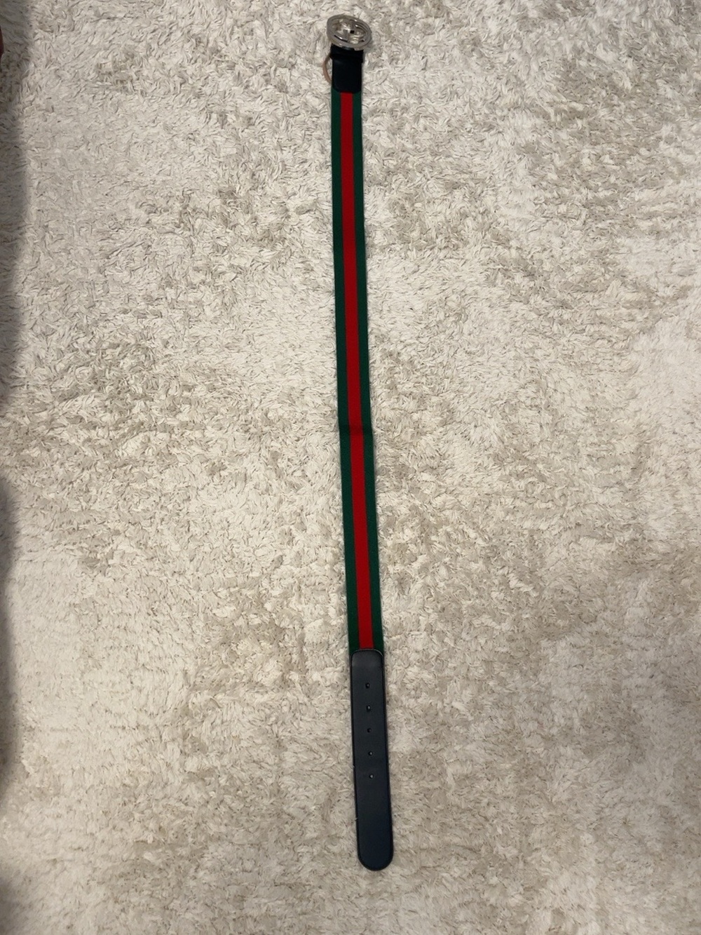 Gucci Green and Red Stripe Web Belt with Black Leather Trim